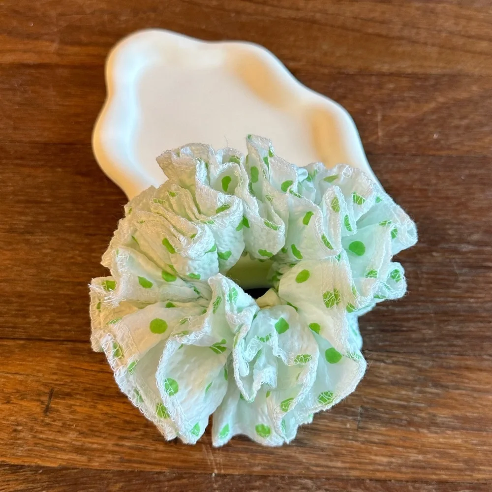 Green Polka Dot Scrunchie Cute Oversized Hair Tie Soft Girl Hair Accessory